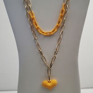 Yellow Heart Goldtone Link Chain Necklace